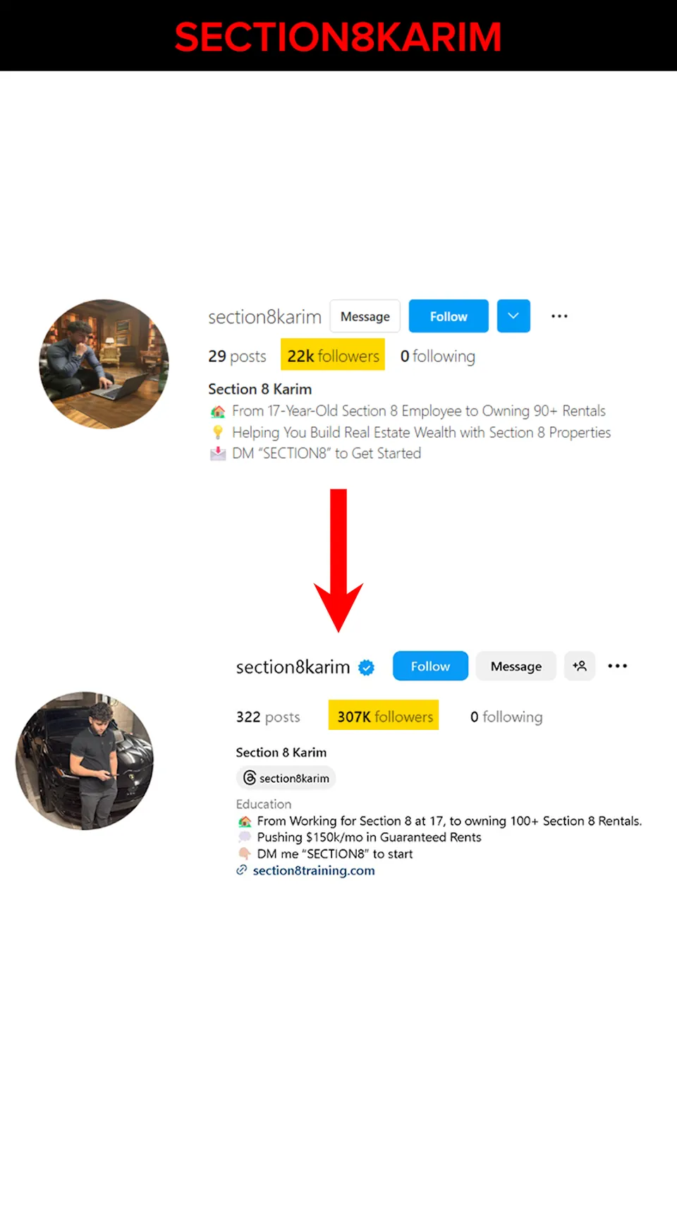 Section 8 Karim Instagram growth